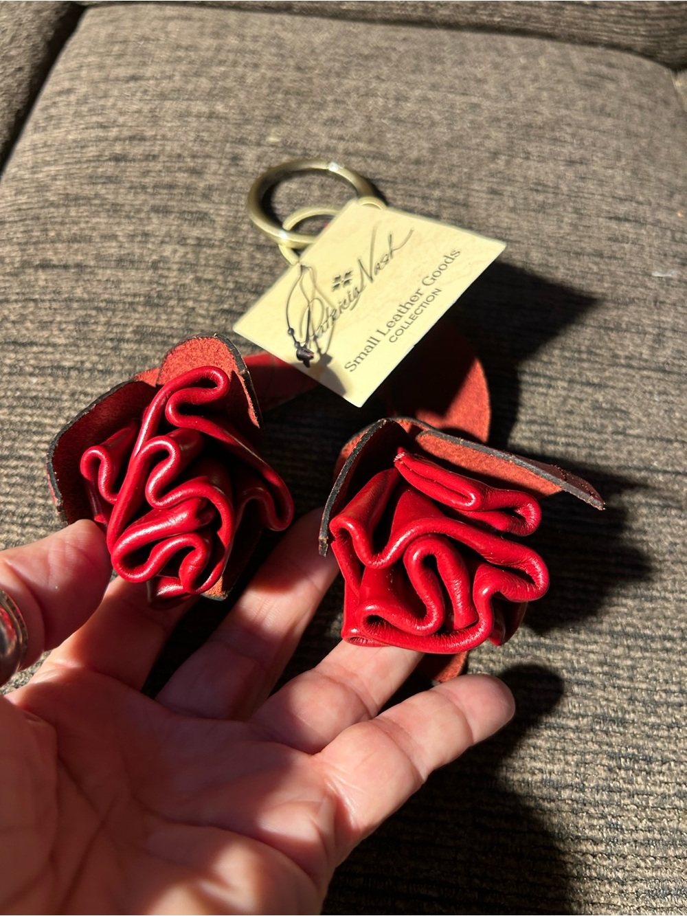 Patricia Nash Red Leather Rose Double Charm Keychain - Picture 2 of 6